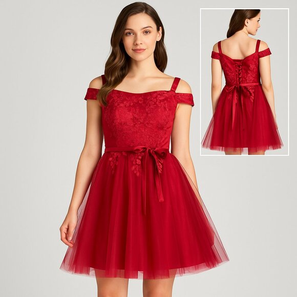 Scarlett Cherry Red Embroidered Homecoming Lace Up Mini Dress Size 8 NWT - Picture 1 of 10